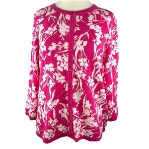 Christopher & Banks L 100% Cotton Fuchsia Pink Button Front Cardigan Sweater